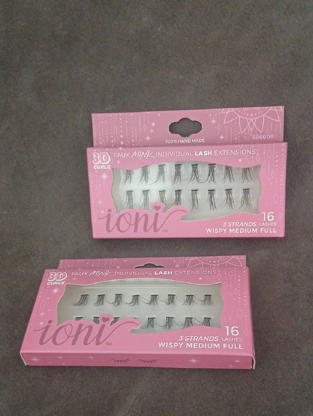 IONI Pink Wispy Medium Full Individual Lash Extensions - 32 Clusters 2 Pcks NEW